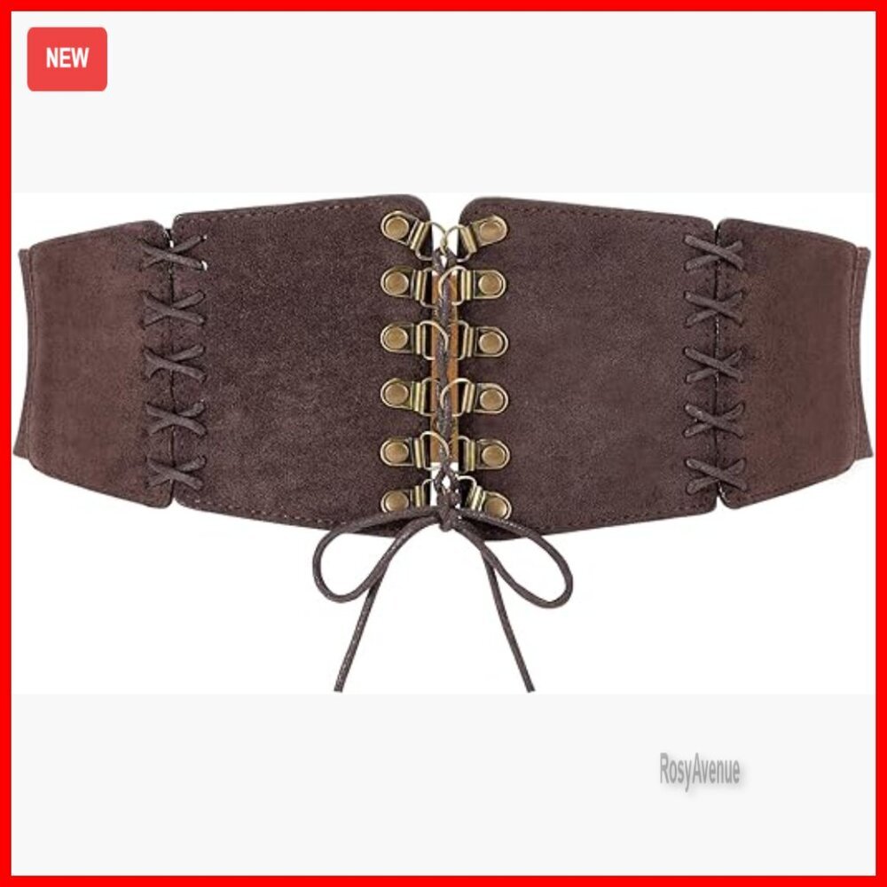 Elastic Suede Corset Belt Lace-Up Waspie Renaissance Costume Accessory